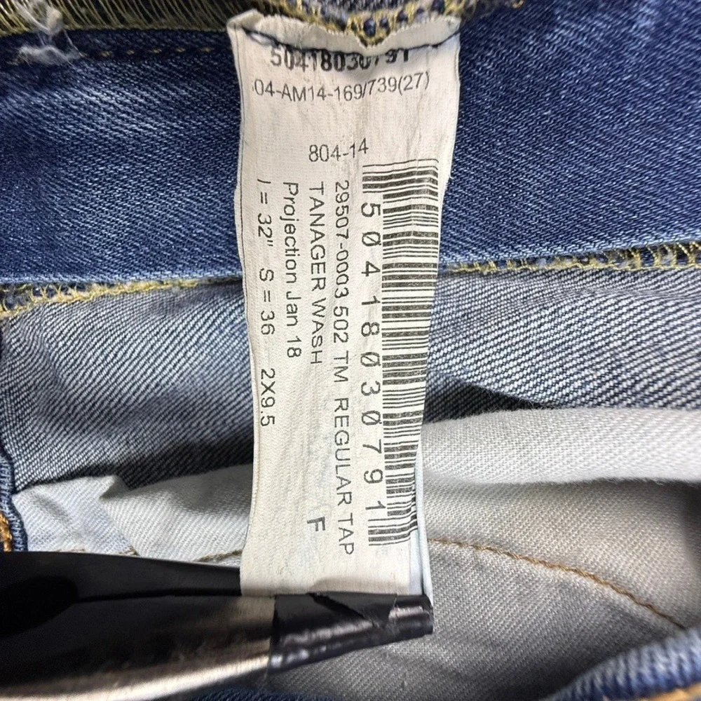 Levis 502 Regular Taper Jeans Mens 38x30 Tanager Wash Blue Stretch 29507-0003